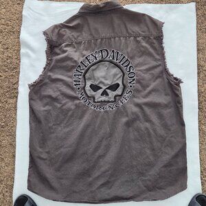 Harley Davidson Skull ripped sleeve look sleeveless shirt 2XL XXL